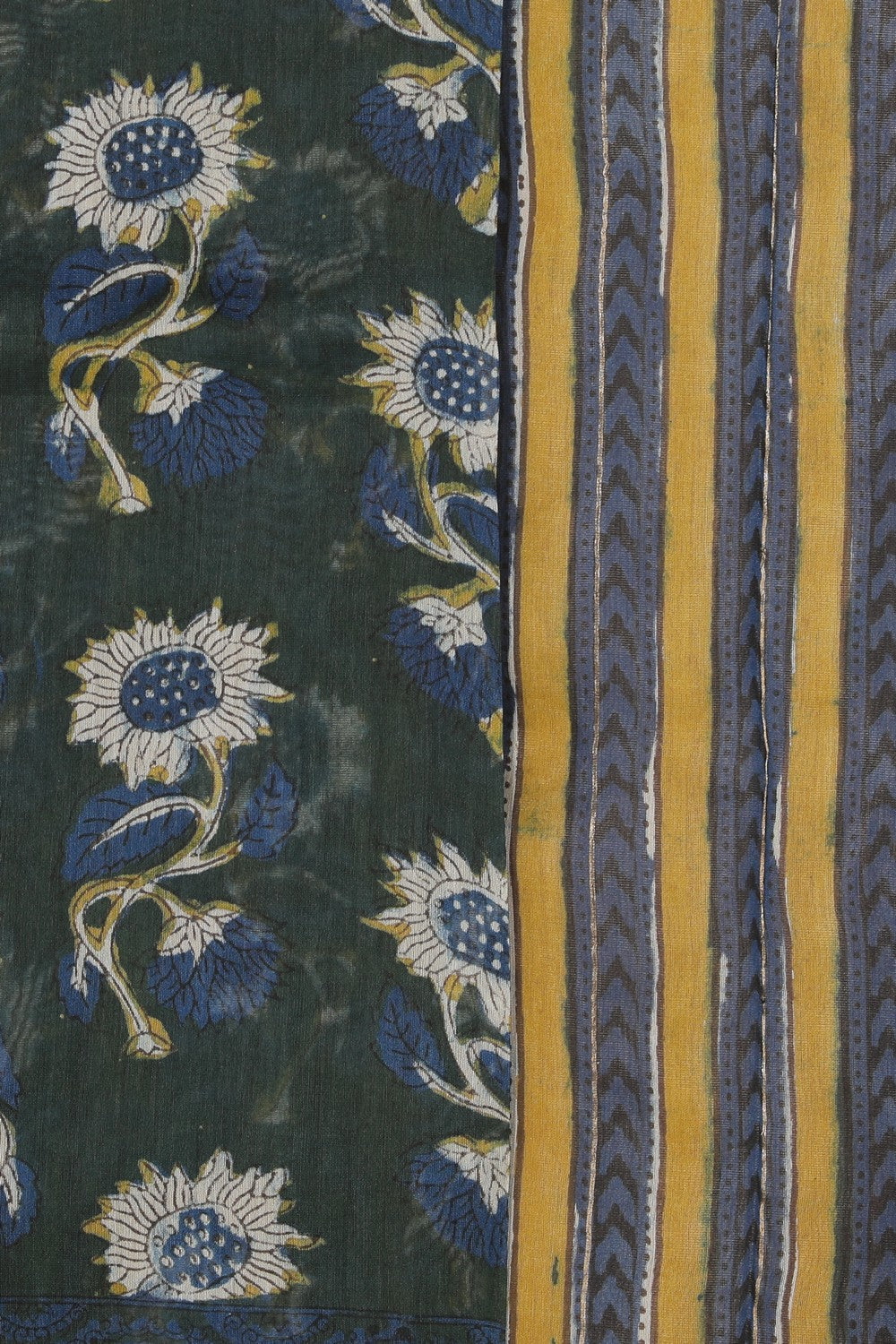 Image of Bottle Green Hand Block printed Bagru Chanderi Saree